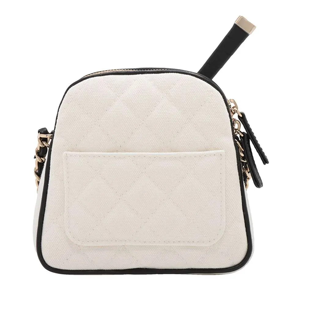 Chanel Coco Masters Mini Canvas Tennis Racket Bag White Canvas Good - Back View