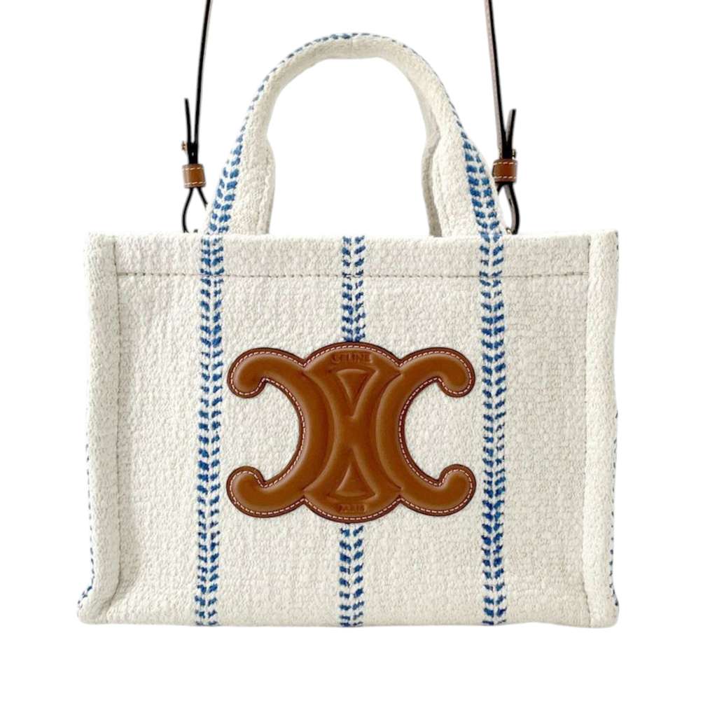Celine Small Wool Cuir Triomphe Stripe Cabas Thais Satchel