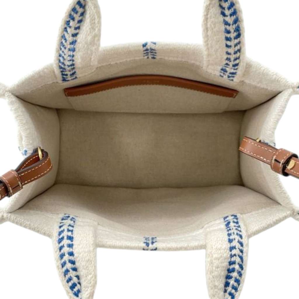 Celine Small Wool Cuir Triomphe Stripe Cabas Thais Satchel - 4