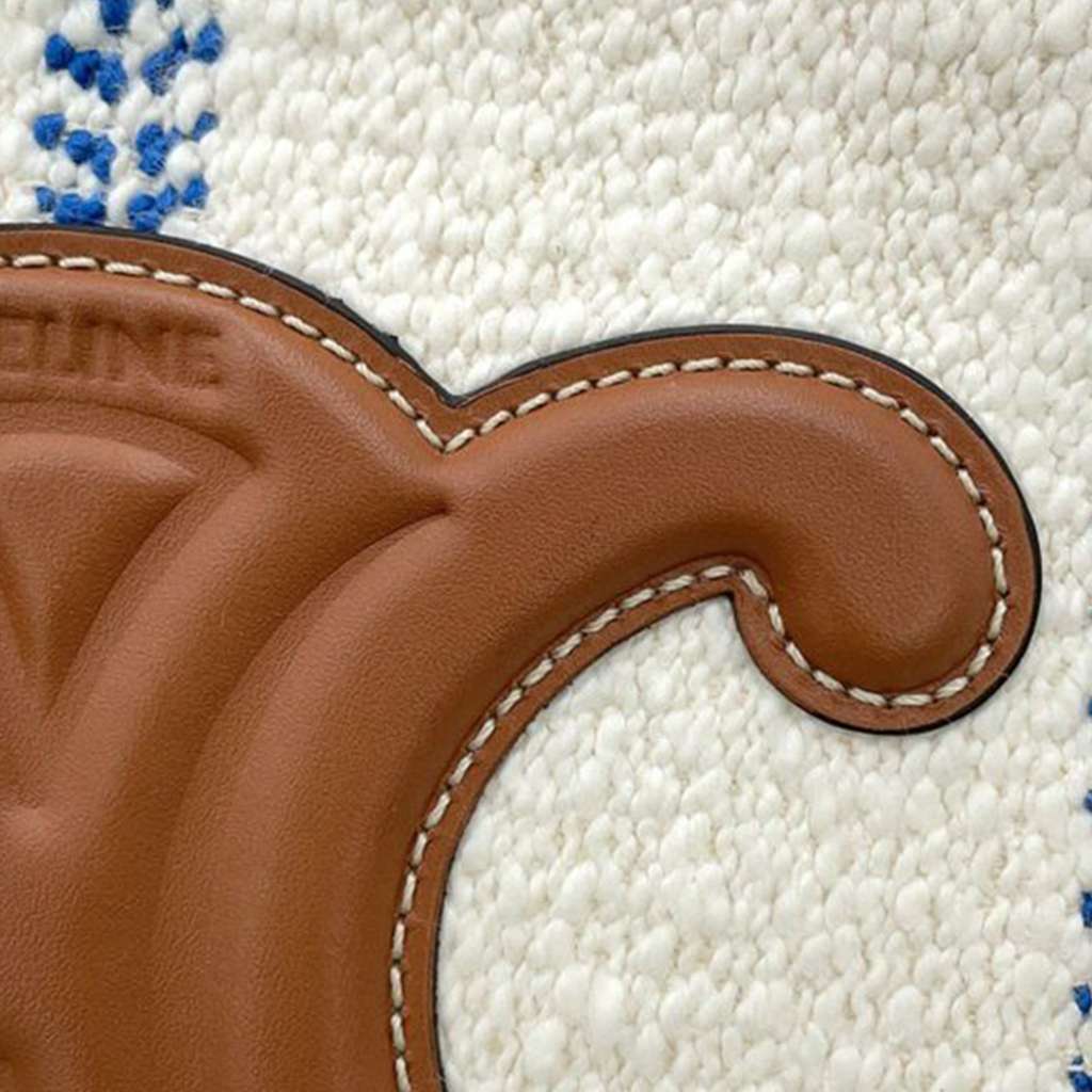 Celine Small Wool Cuir Triomphe Stripe Cabas Thais Satchel - Image 10