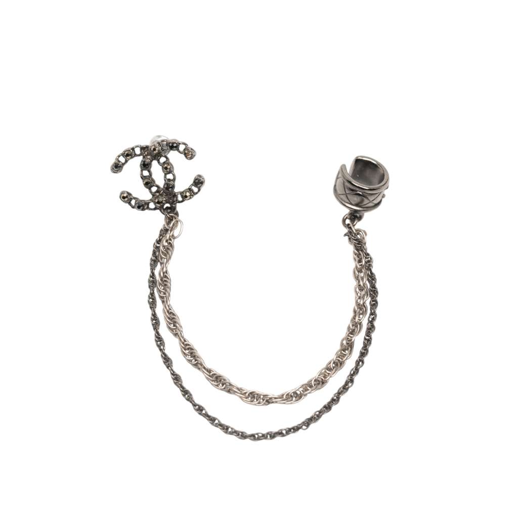 Chanel Silver CC Single Cuff Push Back Earring - Back view
