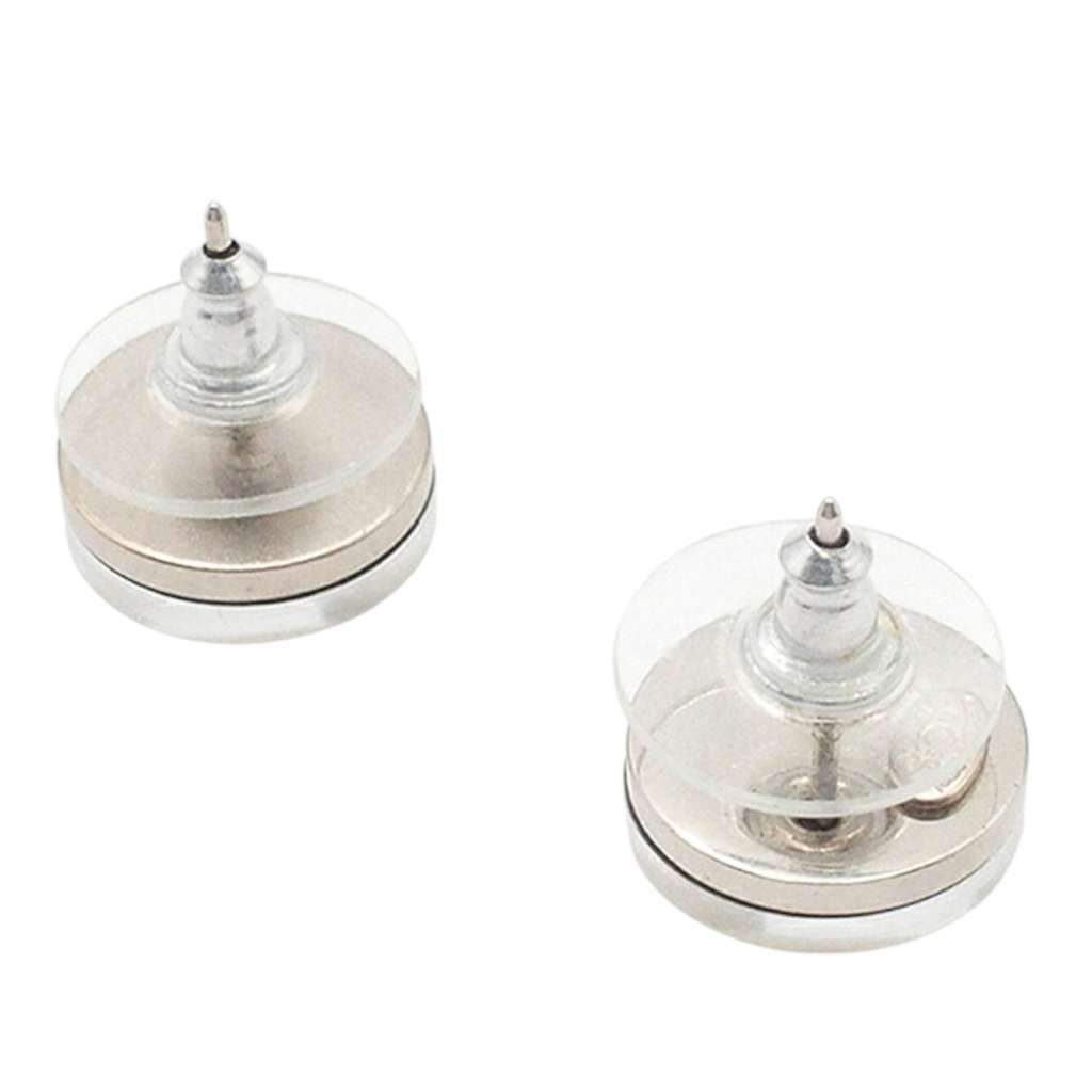 Chanel Resin and Silver Plated CC Round Push Back Earrings - Back view