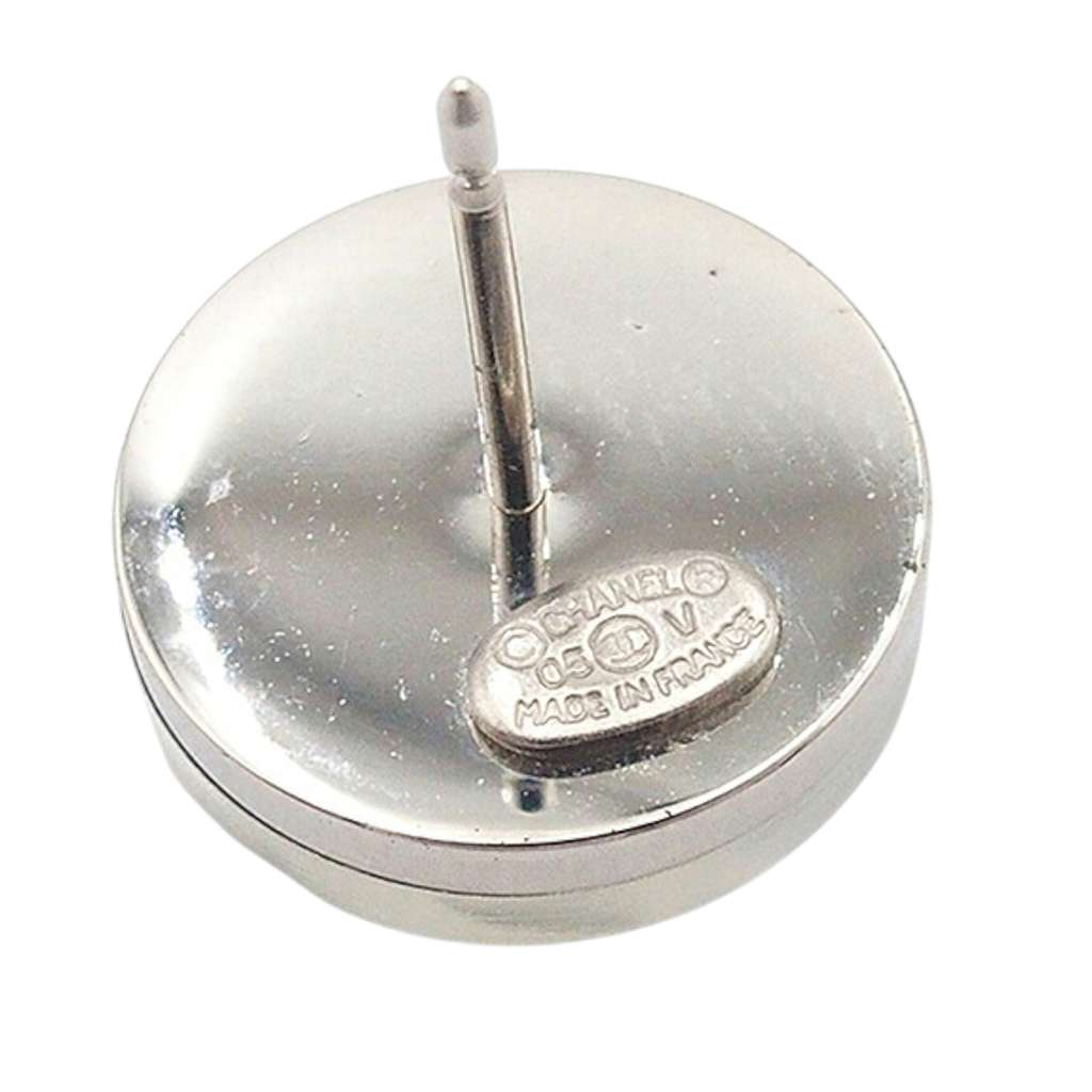 Chanel Resin and Silver Plated CC Round Push Back Earrings - Side view