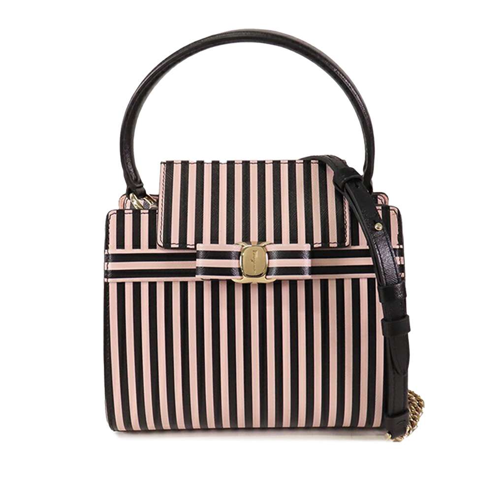 Salvatore Ferragamo Striped Leather Vara Bow Top Handle Bag