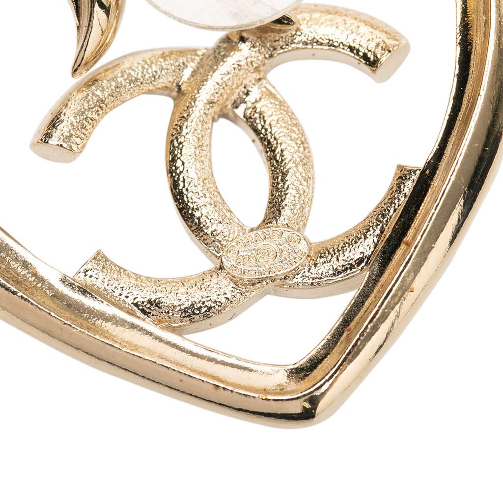 Chanel Gold Plated CC Rhinestone Heart Push Back Earrings - Image 6