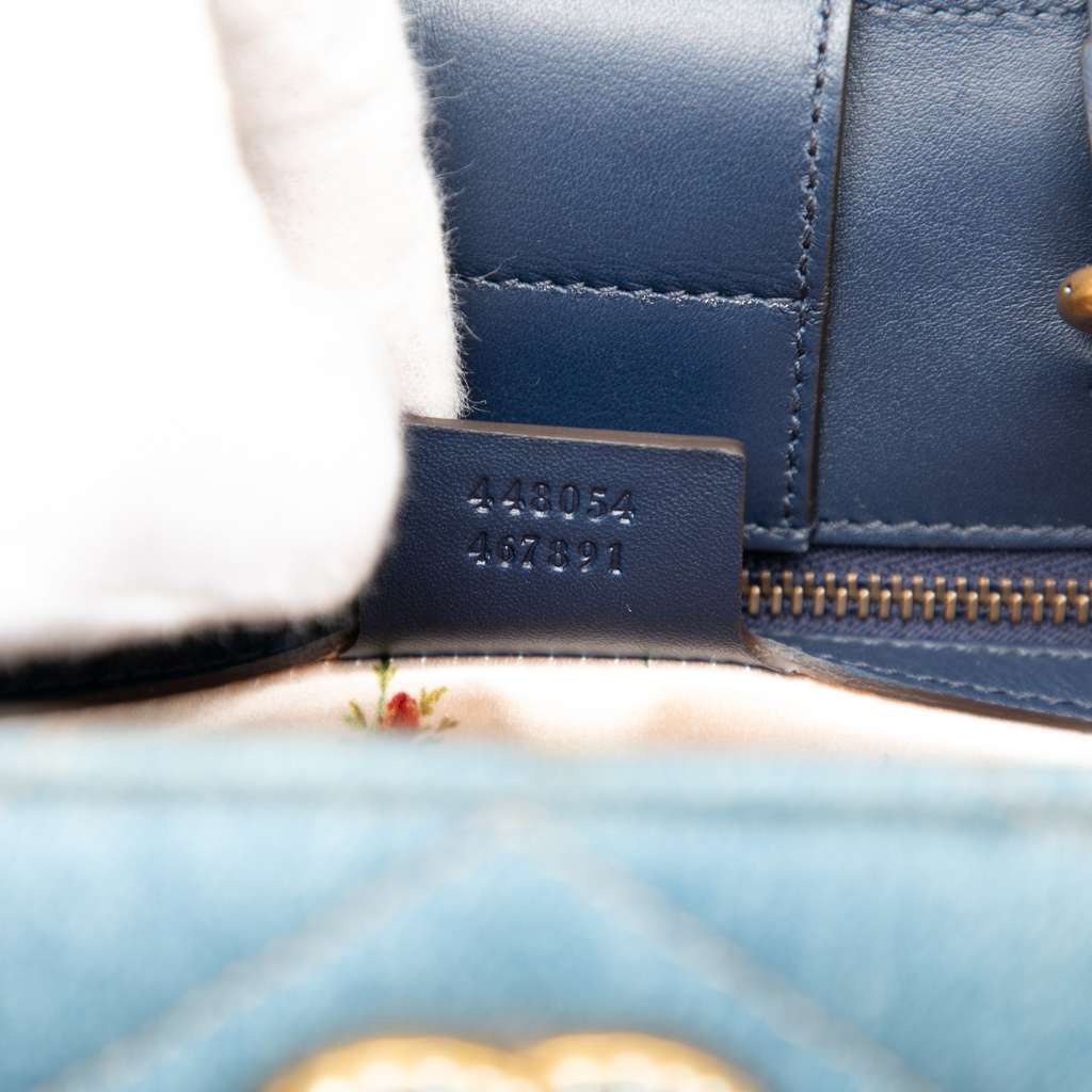 Gucci Small GG Marmont Matelasse Denim Pearly Satchel - Detail 1