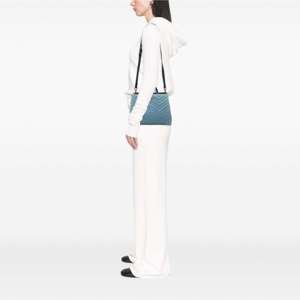 Gucci Small GG Marmont Matelasse Denim Pearly Satchel - Detail 2
