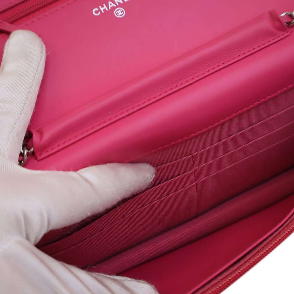 Chanel CC Lizard Embossed Calfskin Wallet On Chain - Side view