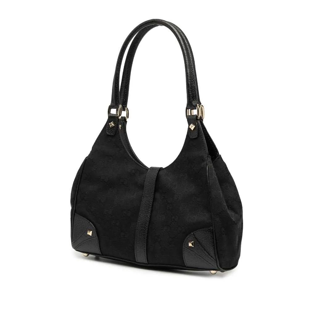 Gucci GG Canvas Nailhead Jackie Bardot Shoulder Bag Black Canvas Good - Back View