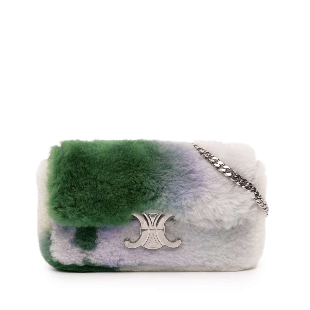 Celine Shearling Triomphe Chain Shoulder Bag