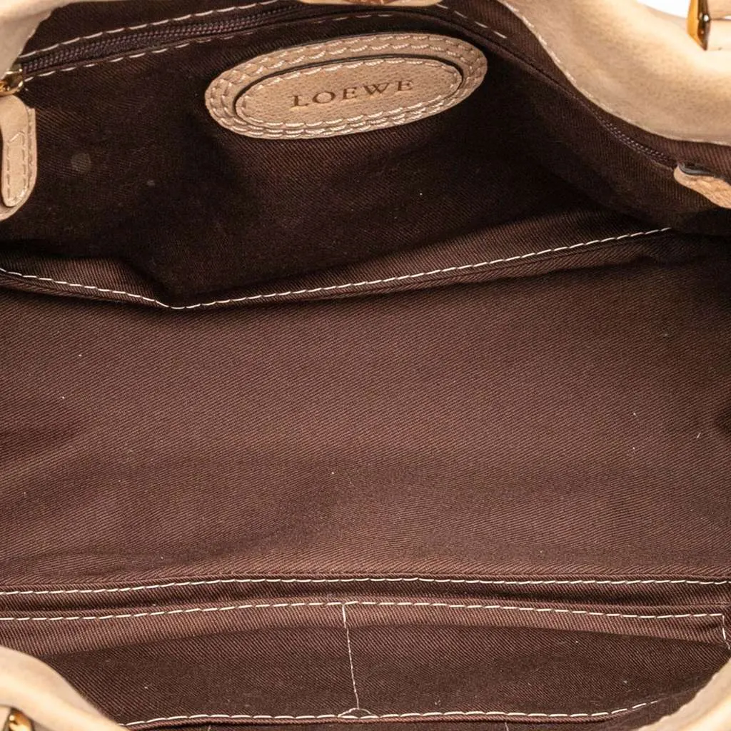 Loewe Nubuck Anagram Madrid Fringe Shoulder Bag Brown Leather Good - Model View