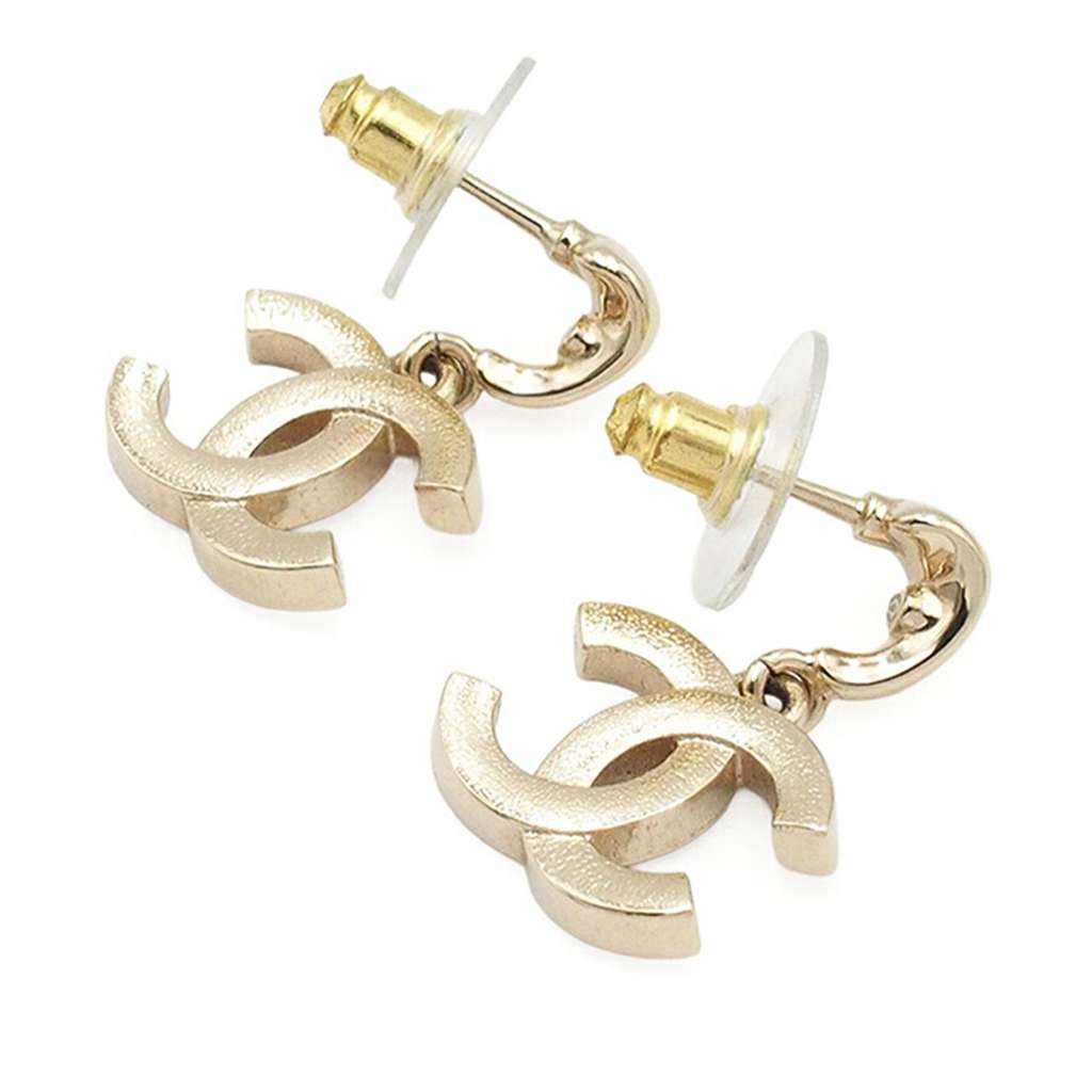 Chanel Silver Plated CC Crystal Drop Push Back Earrings - 2