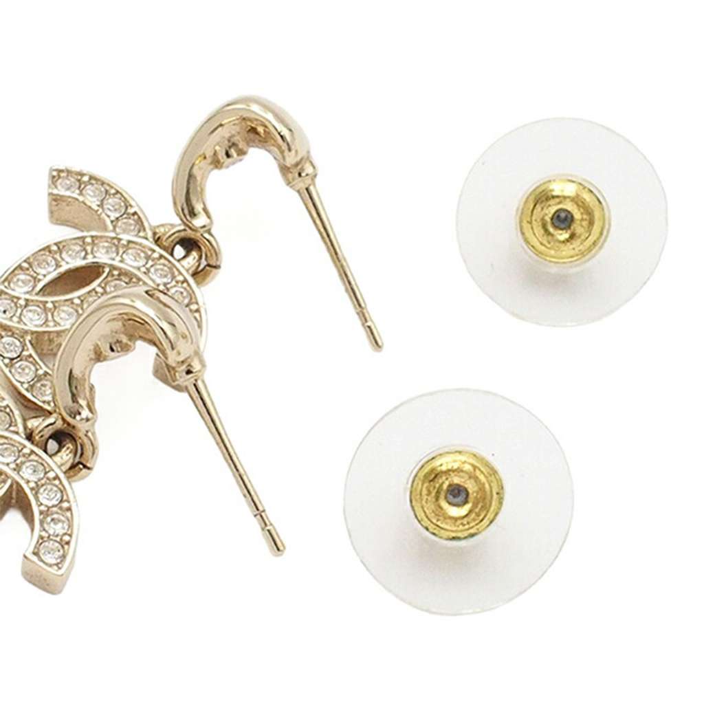 Chanel Silver Plated CC Crystal Drop Push Back Earrings - 5