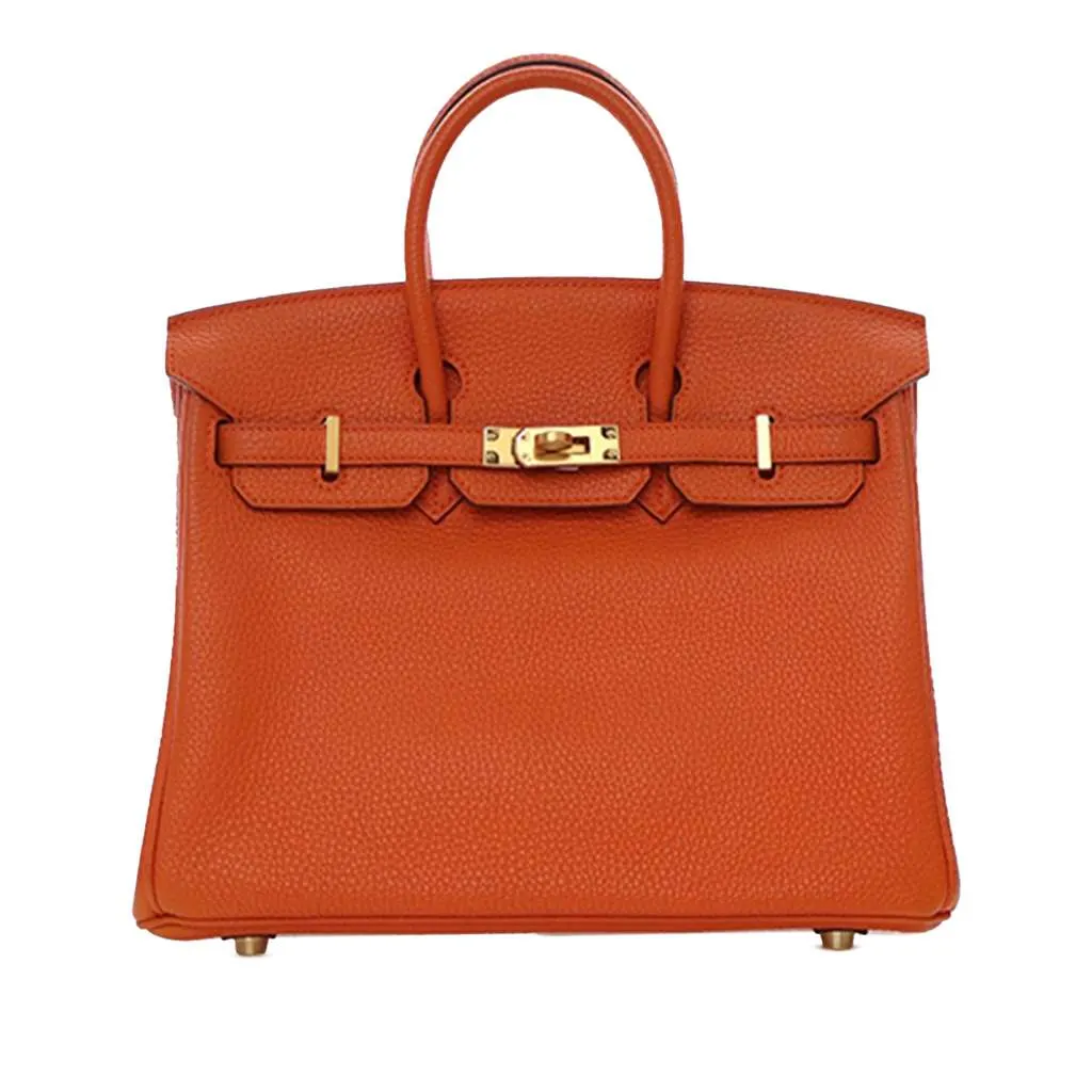 Hermès Togo Birkin Retourne 25 Orange Leather Good - Front View