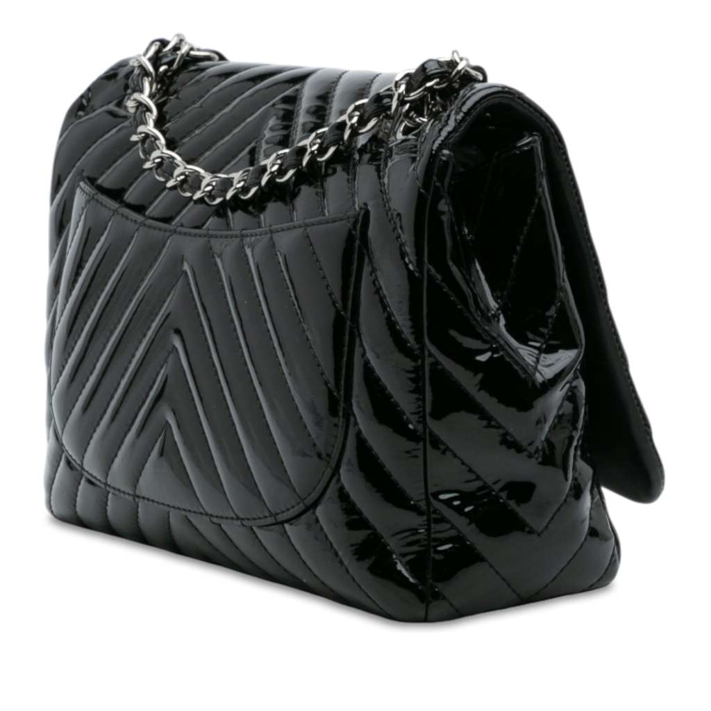 Chanel Jumbo Classic Chevron Patent Single Flap - Back view