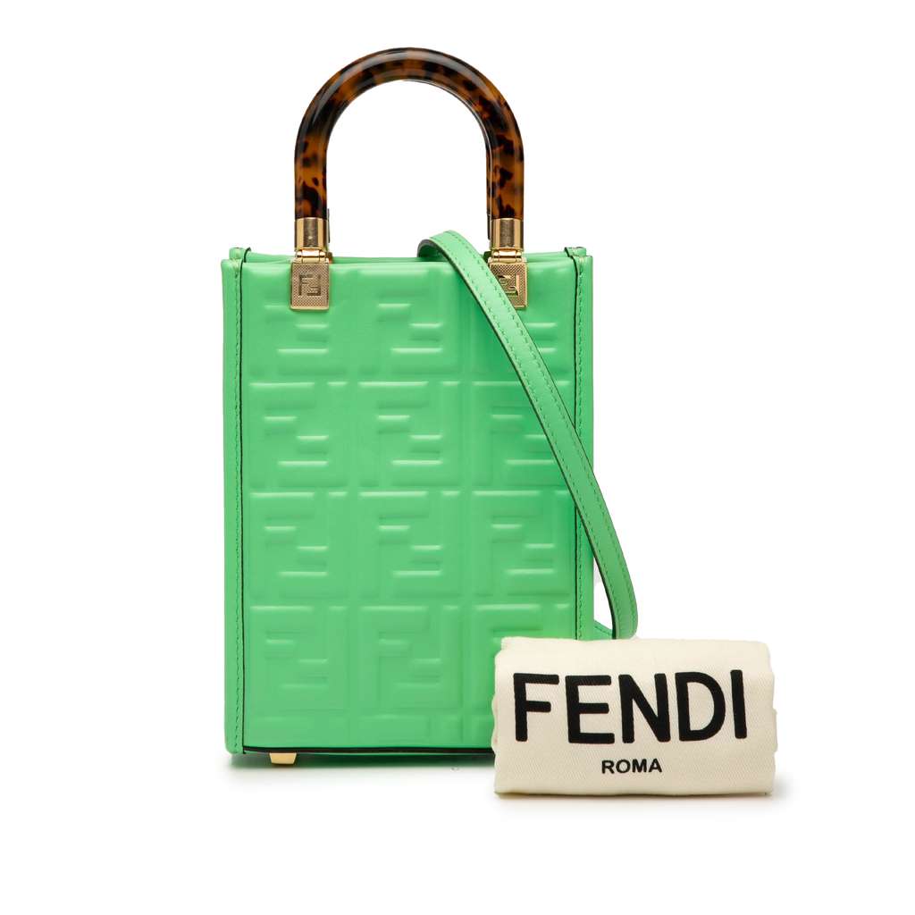 Fendi Mini Zucca Embossed Leather Sunshine Shopper Tote - Image 10