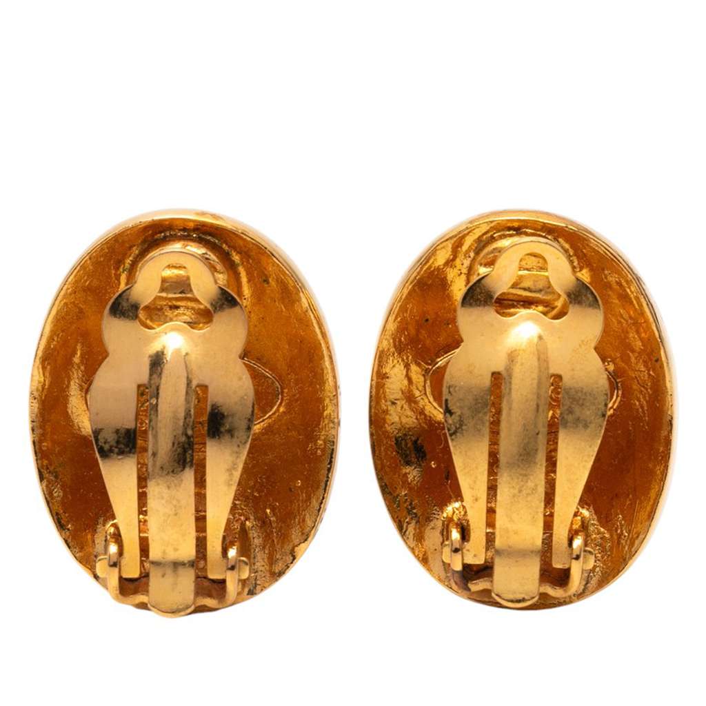 Chanel Gold Plated CC Oval Clip on Earrings - Back view