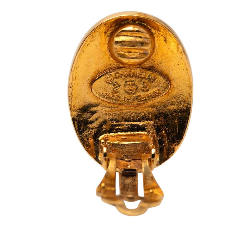 Chanel Gold Plated CC Oval Clip on Earrings - Image 6