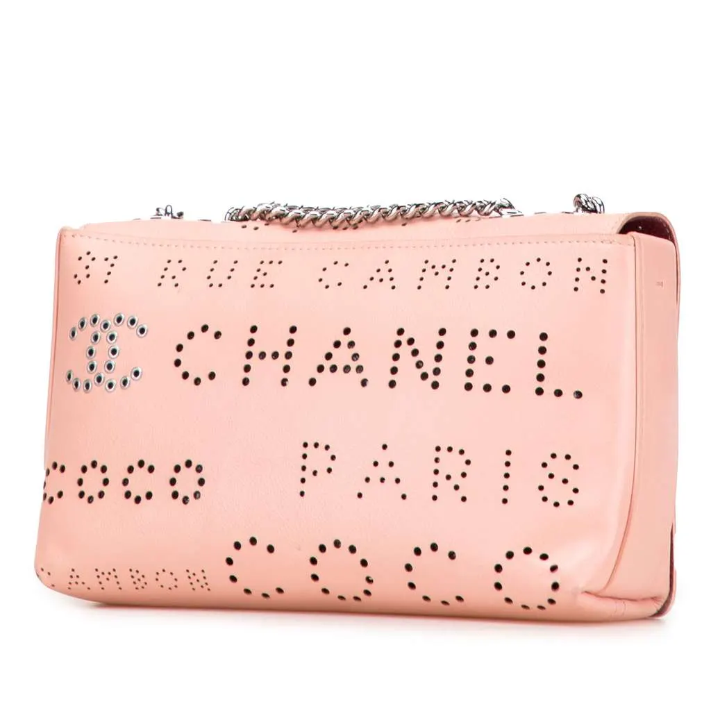 Chanel Perforated Calfskin Logo Eyelet Flap Bag Pink Leather Good - Back View