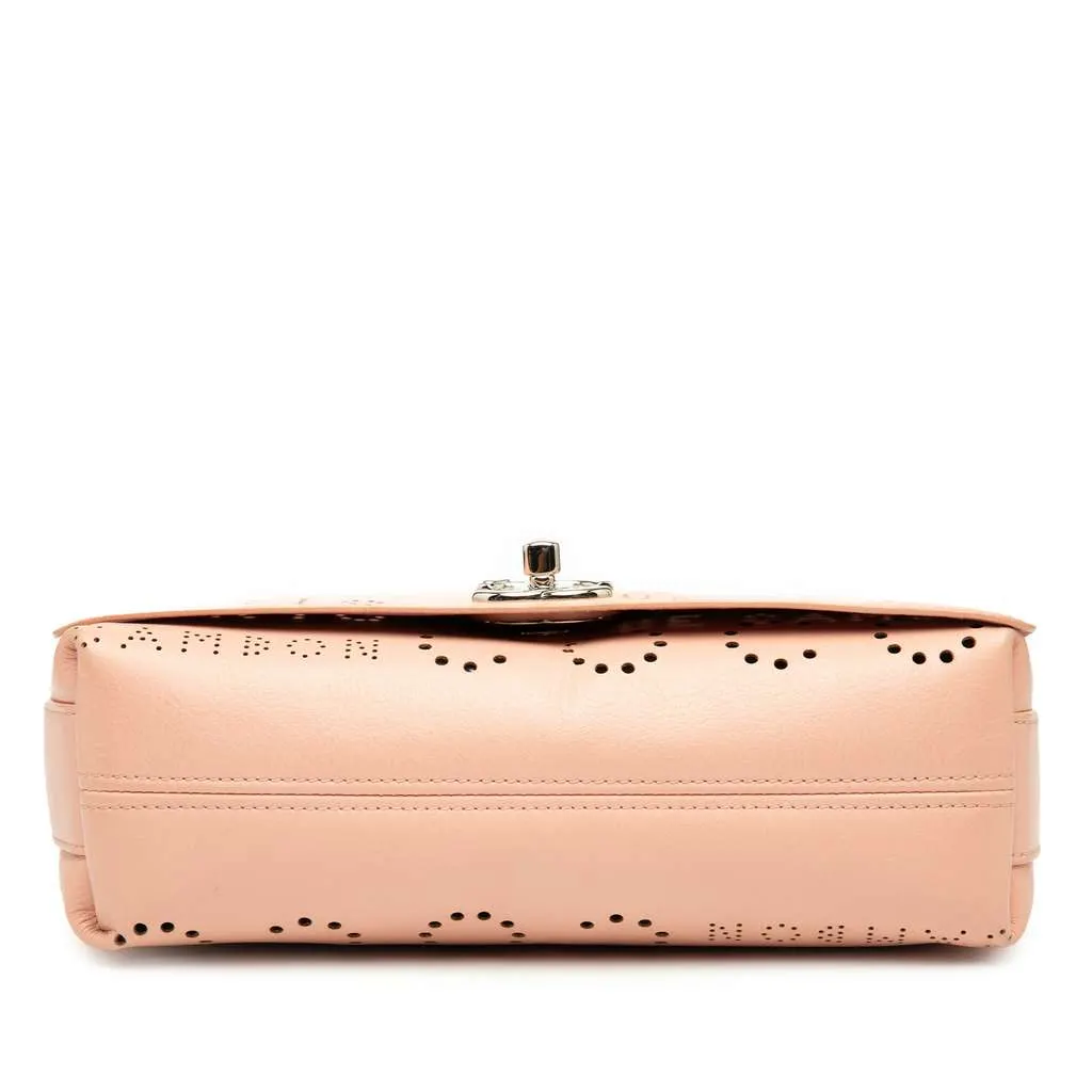 Chanel Perforated Calfskin Logo Eyelet Flap Bag Pink Leather Good - Inside View