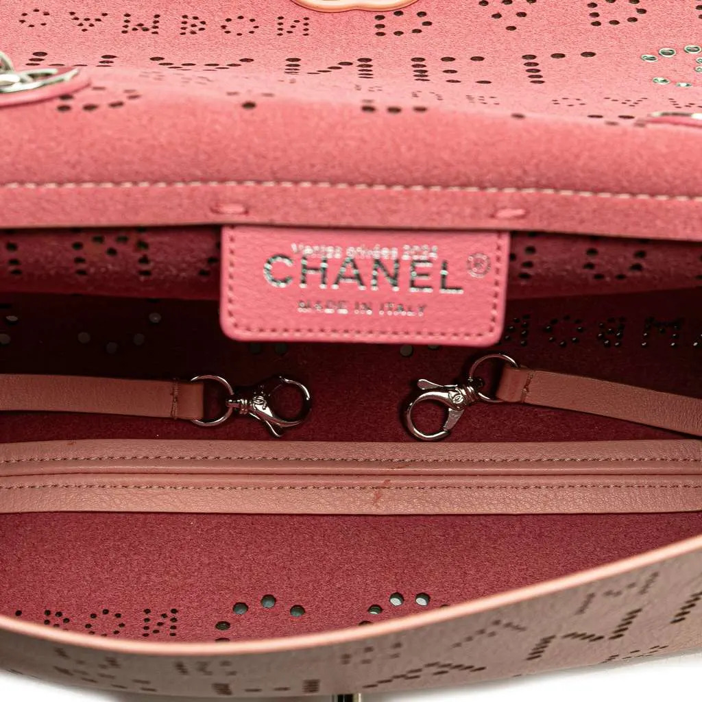 Chanel Perforated Calfskin Logo Eyelet Flap Bag Pink Leather Good - Model View