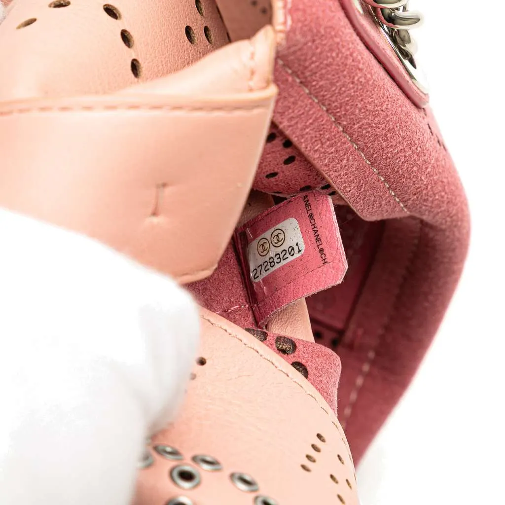 Chanel Perforated Calfskin Logo Eyelet Flap Bag Pink Leather Good - Box View
