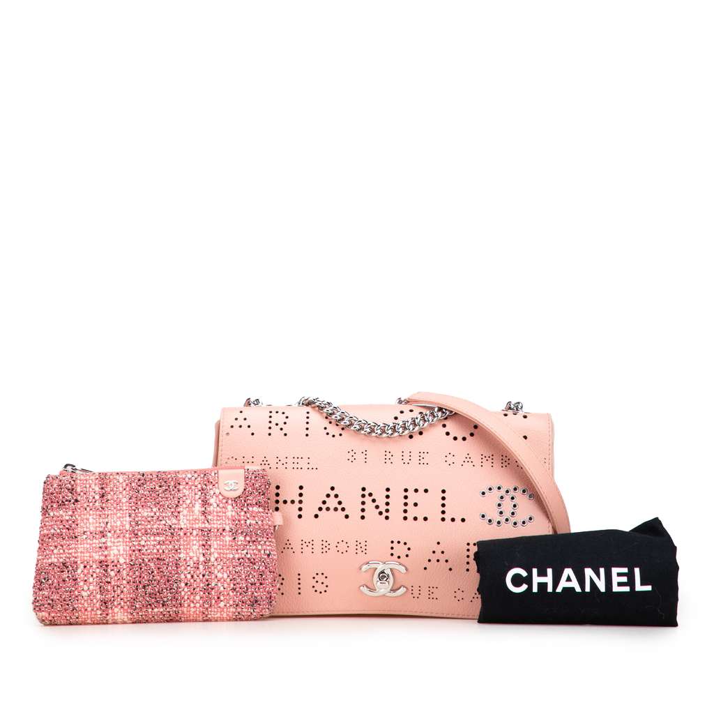 Chanel Perforated Calfskin Logo Eyelet Flap Bag - Image 12