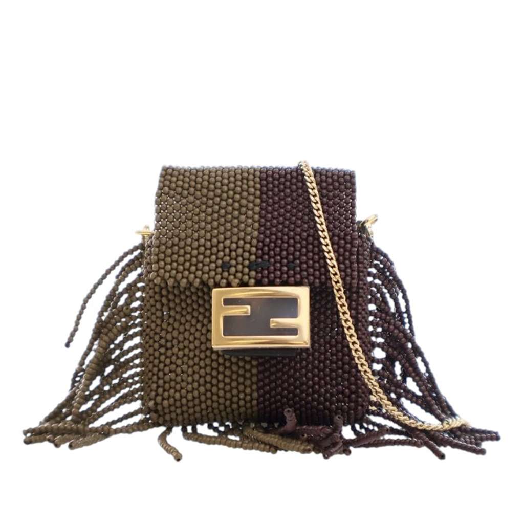 Fendi Beaded Pequin Pico Baguette Charm Crossbody