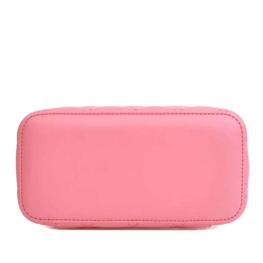 Chanel Small Quilted Lambskin Pearl Crush Vanity Case with Chain Pink Leather Good - Model View