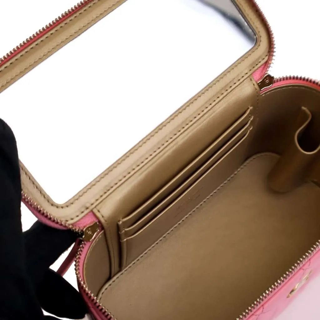 Chanel Small Quilted Lambskin Pearl Crush Vanity Case with Chain Pink Leather Good - Box View