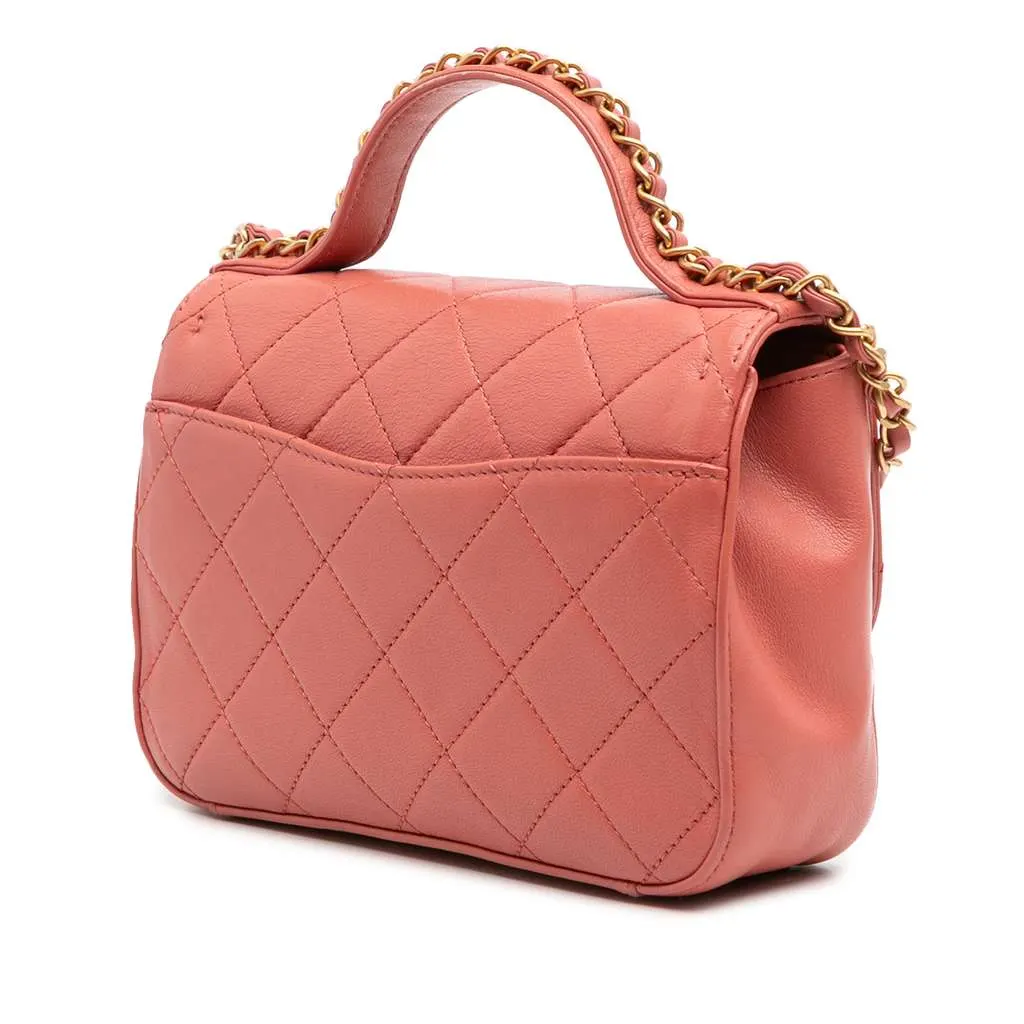 Chanel Quilted Lambskin Chain Infinity Top Handle Bag Pink Leather Very good - Back View