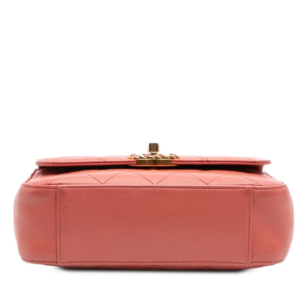 Chanel Quilted Lambskin Chain Infinity Top Handle Bag Pink Leather Very good - Inside View