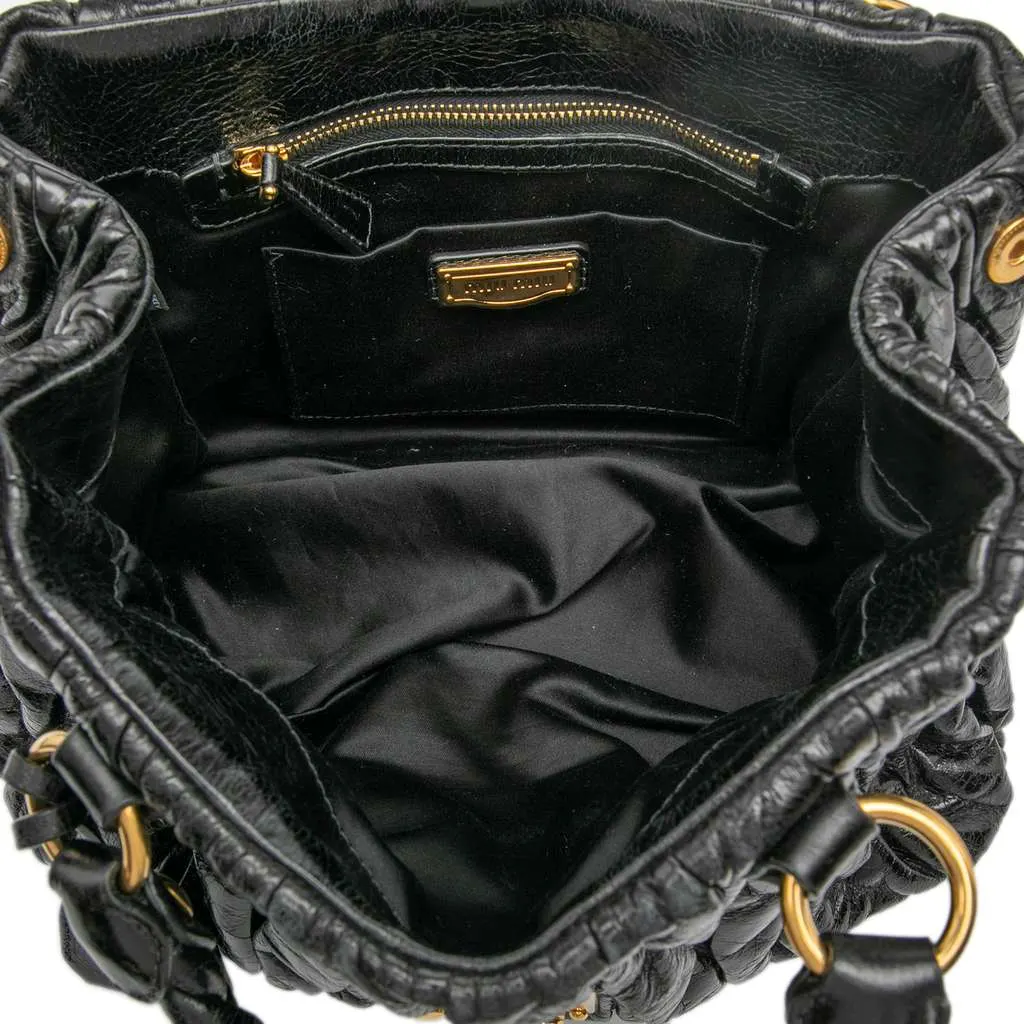 Miu Miu Matelasse Lux Lambskin Bauletto Aperto Satchel Black Leather Good - Model View