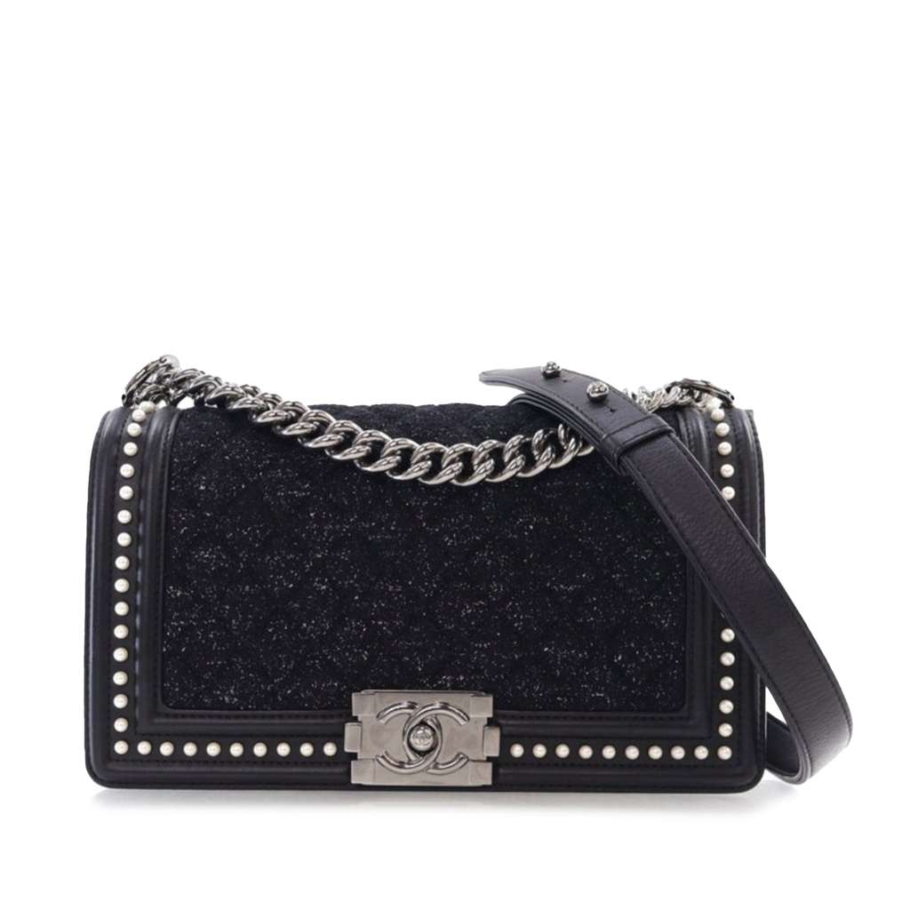 Chanel Old Medium Quilted Tweed and Calfskin Pearl Boy Flap