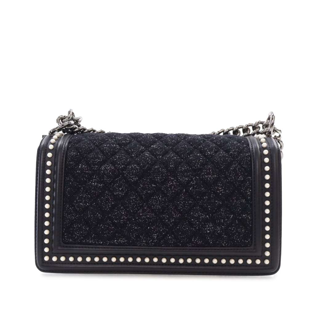 Chanel Old Medium Quilted Tweed and Calfskin Pearl Boy Flap - Back view