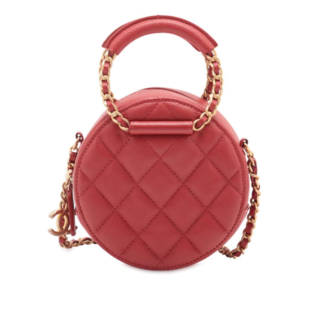 Chanel Quilted Caviar Round Woven Chain Top Handle Bag
