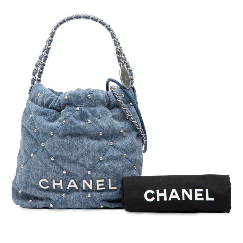 Chanel Mini Denim Studded 22 Handbag - Image 10