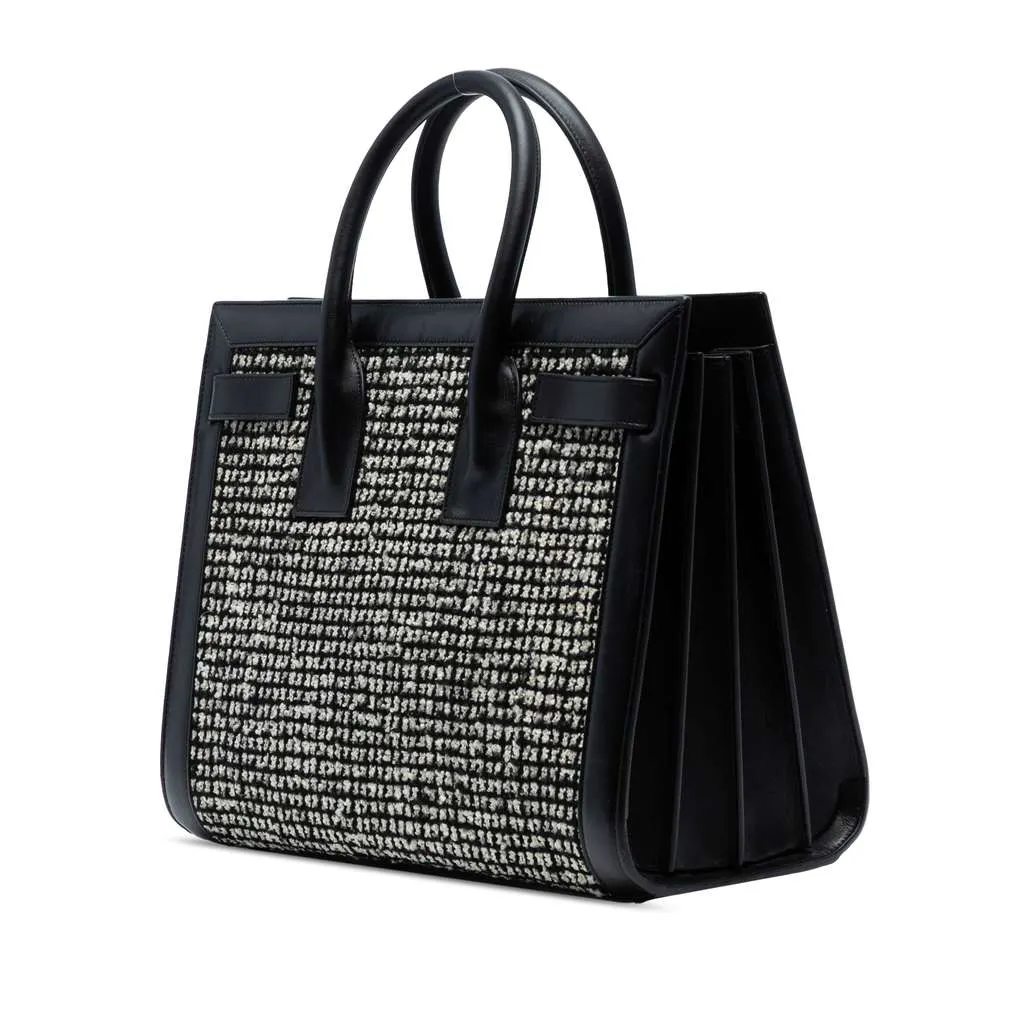 Saint Laurent Small Tweed Houndstooth Sac De Jour Satchel Black Tweed Good - Back View