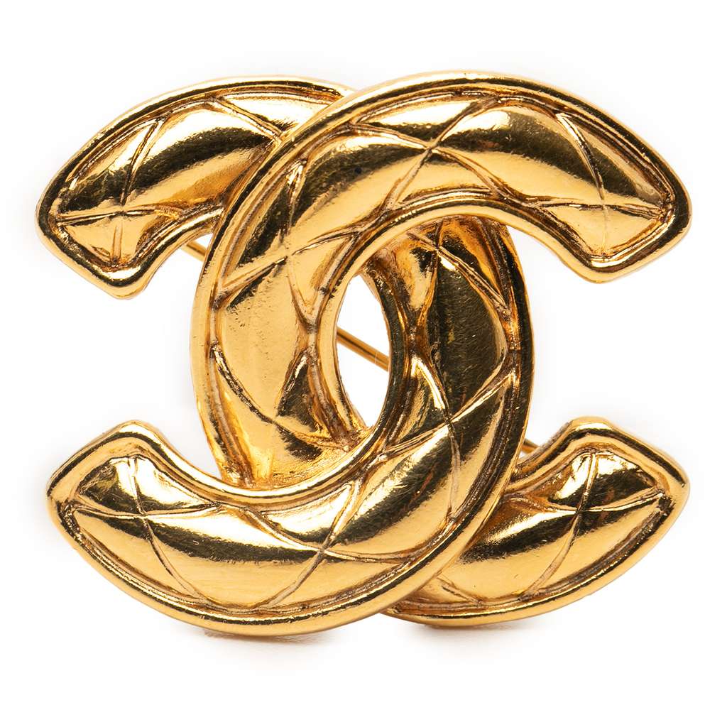 Chanel Gold Plated CC Quilted Brooch