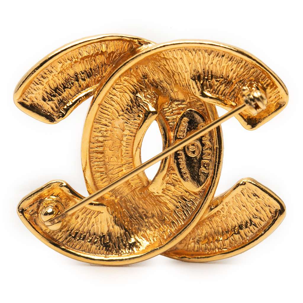 Chanel Gold Plated CC Quilted Brooch - Back view