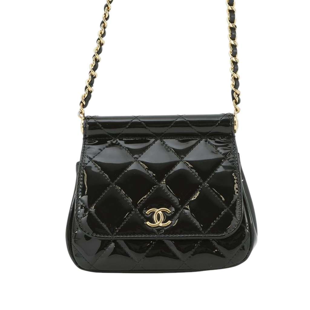 Chanel CC Quilted Patent Frame Flap Clutch with Chain