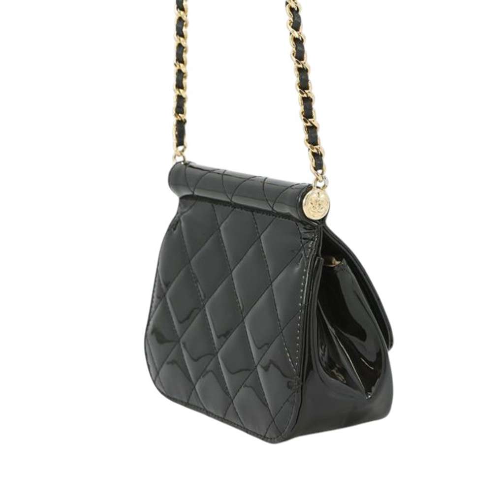Chanel CC Quilted Patent Frame Flap Clutch with Chain - Back view