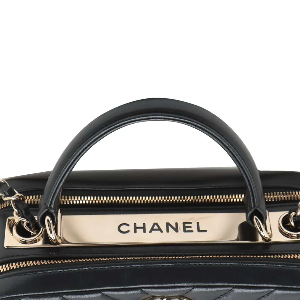 Chanel Medium Chevron Lambskin Trendy CC Bowling Bag Black Leather Good - Model View