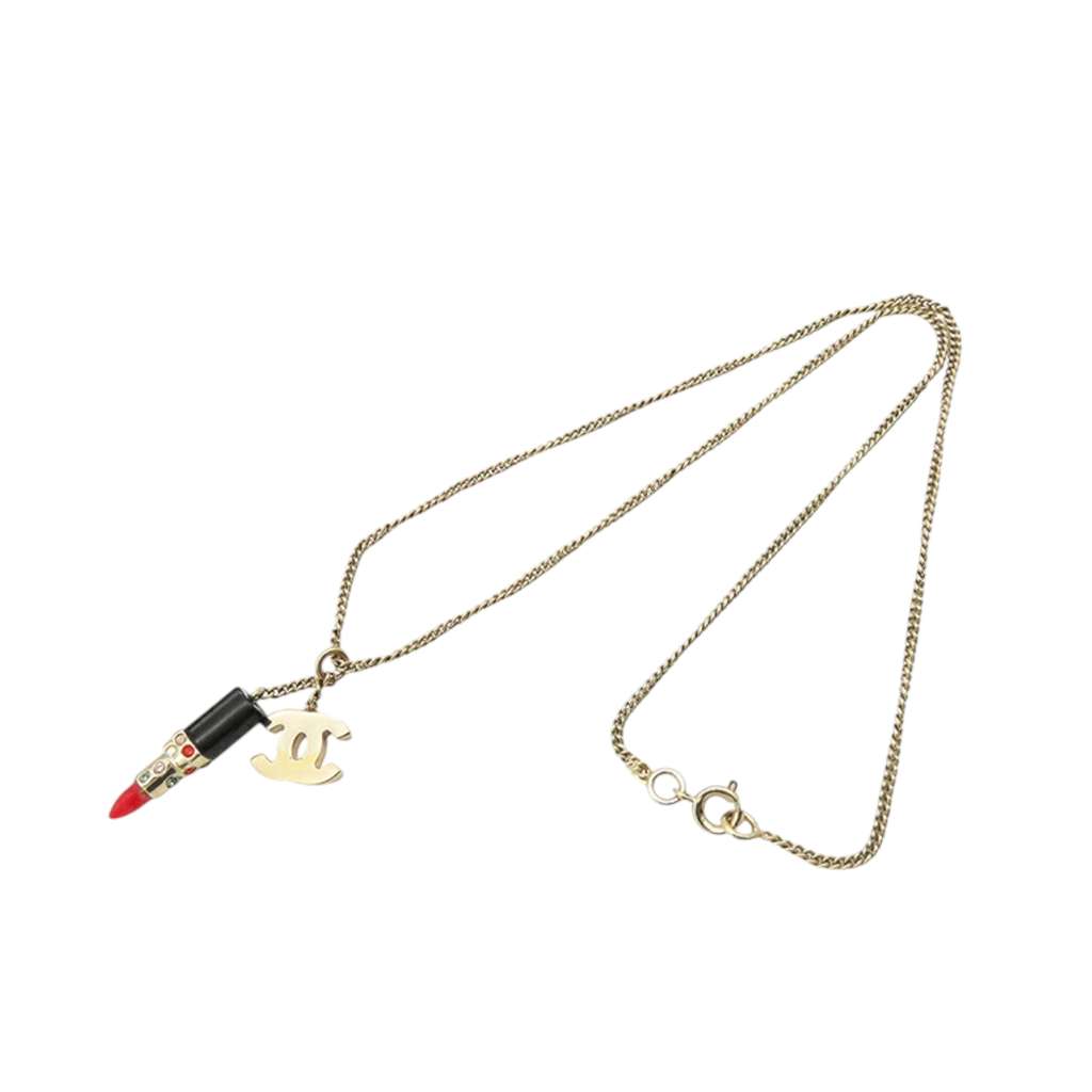 Chanel Gold Plated CC Lipstick Pendant Necklace