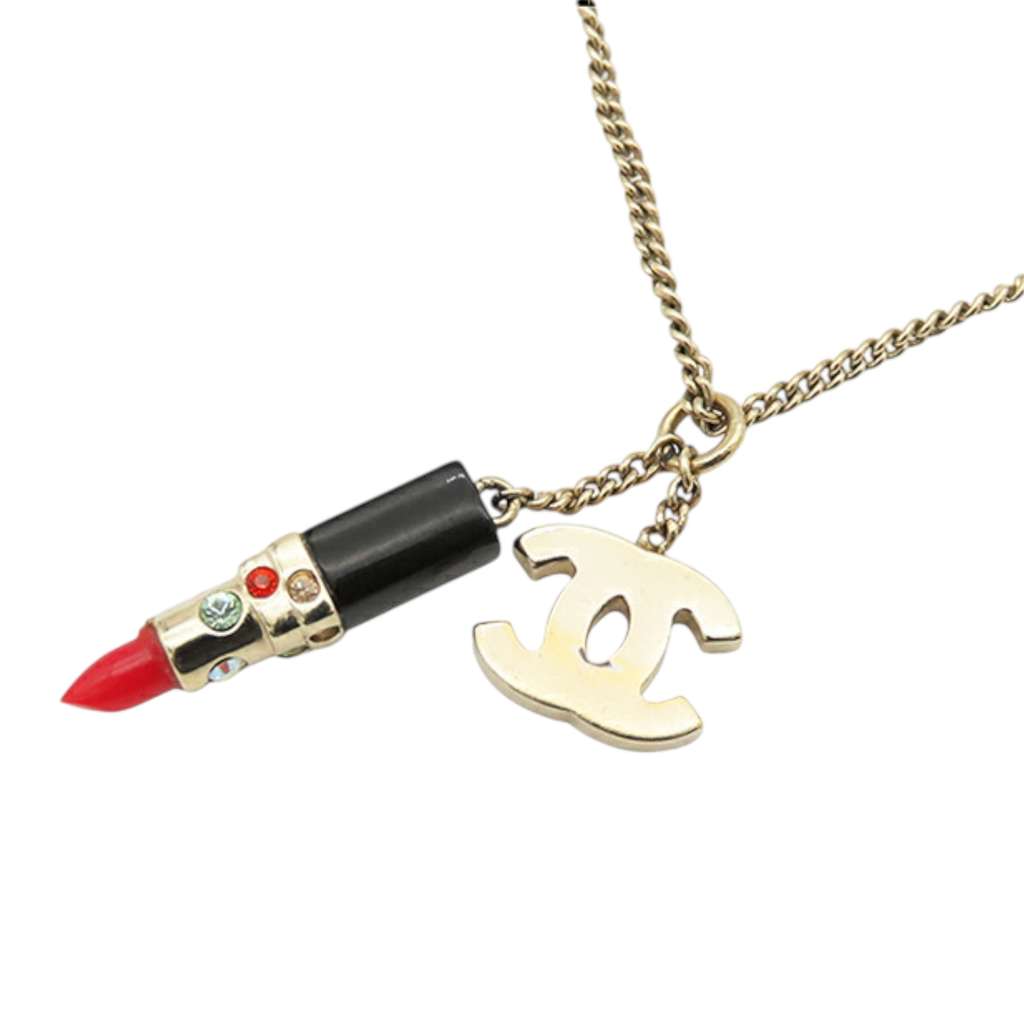 Chanel Gold Plated CC Lipstick Pendant Necklace - Back view