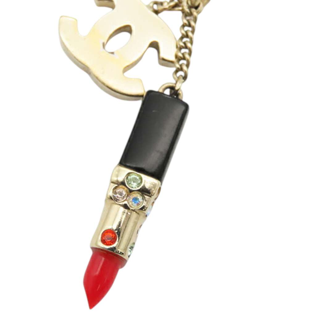 Chanel Gold Plated CC Lipstick Pendant Necklace - Image 6