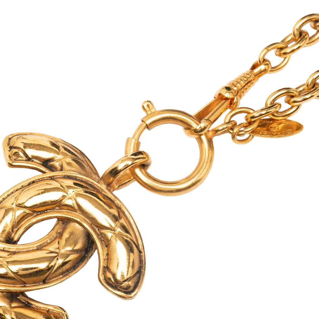 Chanel Gold Plated Quilted CC Pendant Necklace - 3