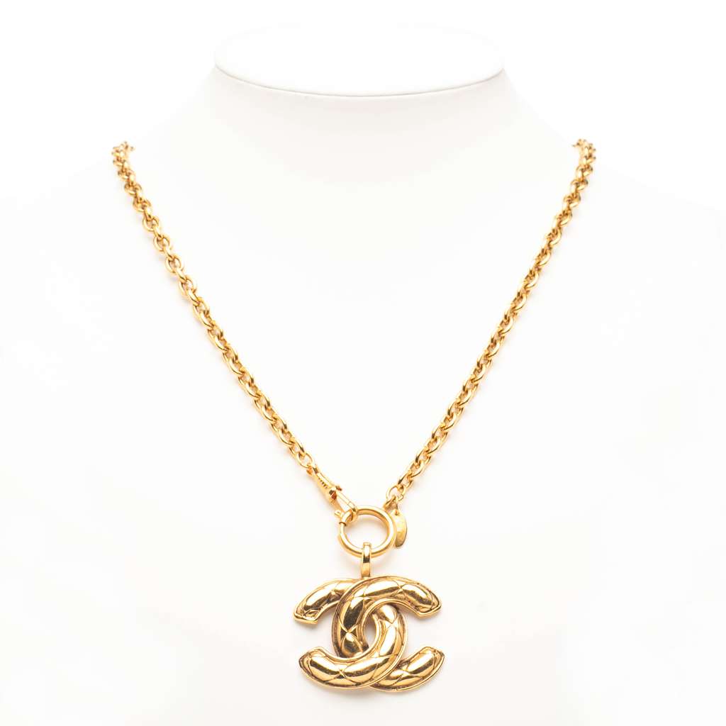 Chanel Gold Plated Quilted CC Pendant Necklace - 5