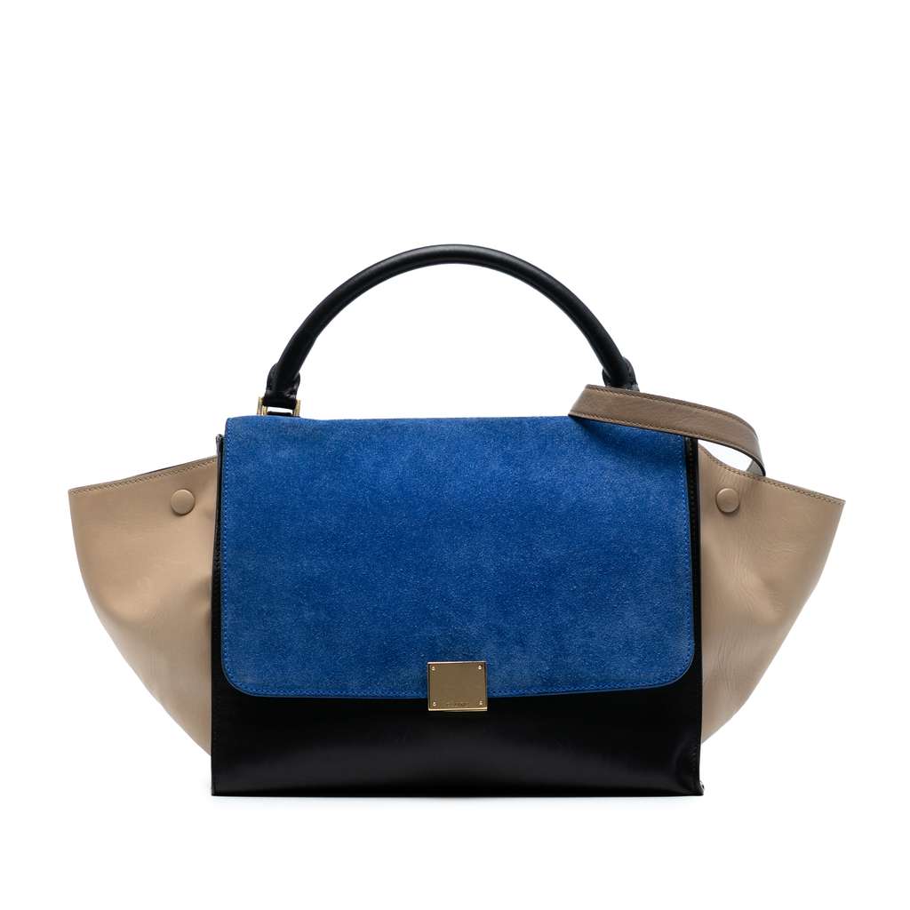 Celine Medium Tricolor Calfskin and Suede Trapeze Satchel