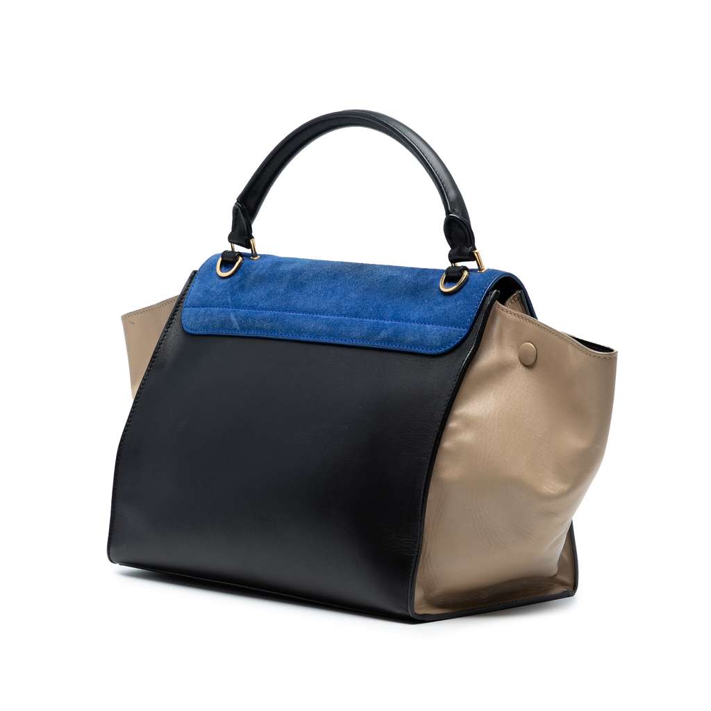 Celine Medium Tricolor Calfskin and Suede Trapeze Satchel - Back view